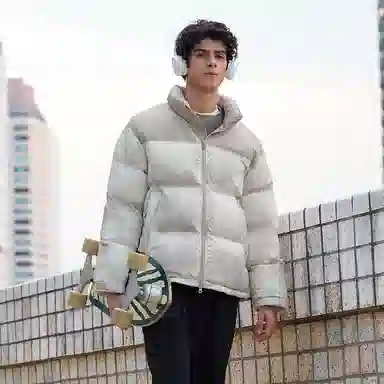 坦博尔 运动印花高充立领面包羽绒服 男女同款