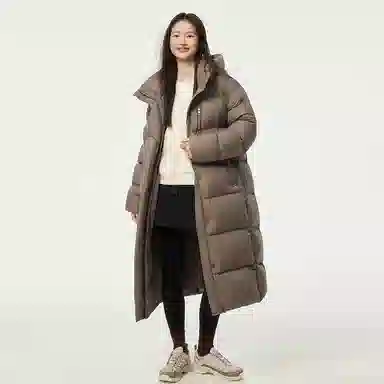 坦博尔 连帽加厚过膝保暖羽绒服 女款