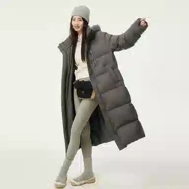 坦博尔 连帽加厚过膝保暖羽绒服 女款