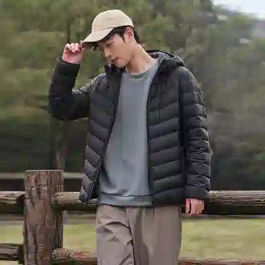 坦博尔 连帽短款轻薄保暖羽绒服 男款