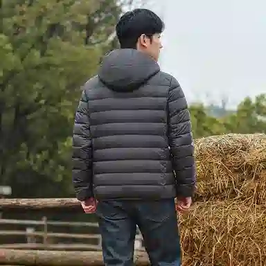 坦博尔 连帽短款轻薄保暖羽绒服 男款