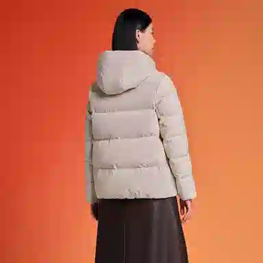 坦博尔 纯色连帽拉链短款羽绒服 女款