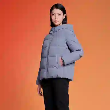 坦博尔 纯色连帽拉链短款羽绒服 女款