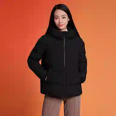 坦博尔 纯色连帽拉链短款羽绒服 女款