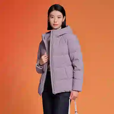 坦博尔 纯色连帽拉链短款羽绒服 女款