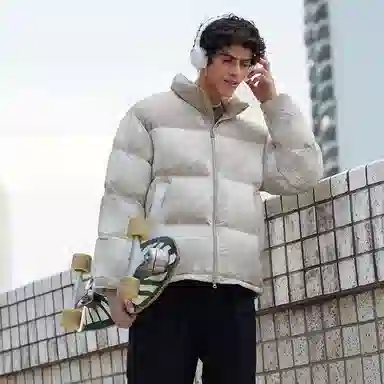 坦博尔 运动印花高充立领面包羽绒服 男女同款