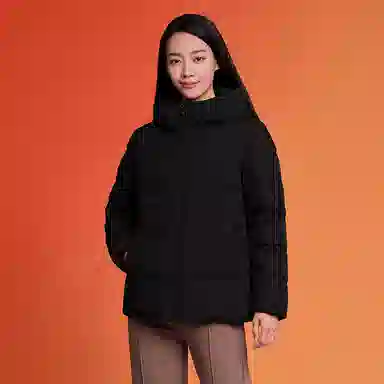 坦博尔 纯色连帽拉链短款羽绒服 女款