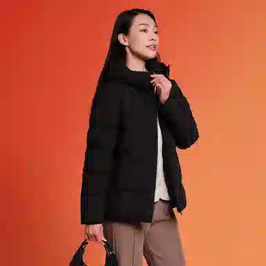 坦博尔 纯色连帽拉链短款羽绒服 女款