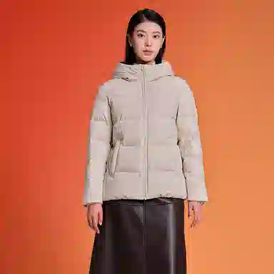 坦博尔 纯色连帽拉链短款羽绒服 女款