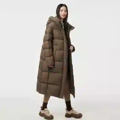 坦博尔 连帽加厚过膝保暖羽绒服 女款