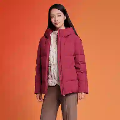 坦博尔 纯色连帽拉链短款羽绒服 女款