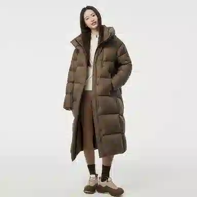 坦博尔 连帽加厚过膝保暖羽绒服 女款