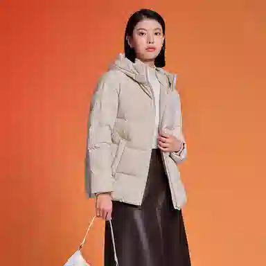 坦博尔 纯色连帽拉链短款羽绒服 女款