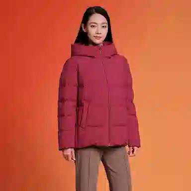 坦博尔 纯色连帽拉链短款羽绒服 女款