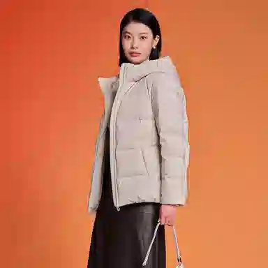 坦博尔 纯色连帽拉链短款羽绒服 女款