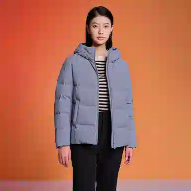 坦博尔 纯色连帽拉链短款羽绒服 女款