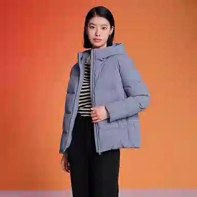 坦博尔 纯色连帽拉链短款羽绒服 女款