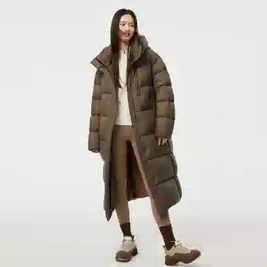 坦博尔 连帽加厚过膝保暖羽绒服 女款