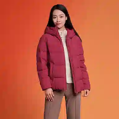 坦博尔 纯色连帽拉链短款羽绒服 女款