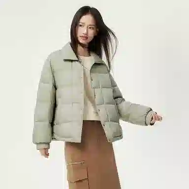 坦博尔 纯色单排扣长袖羽绒服 女款