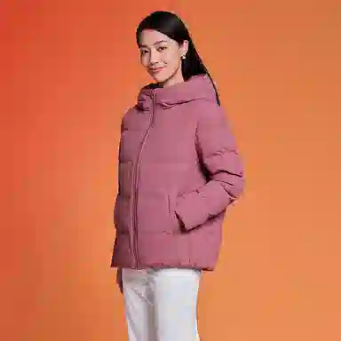 坦博尔 纯色连帽拉链短款羽绒服 女款