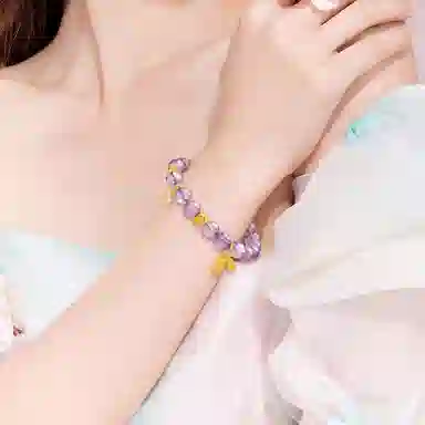 周大生 平安喜乐吉言花朵天然 紫水晶 手串 女款