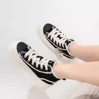 拉夏贝尔 休闲舒适气质百搭厚底增高 高帮 帆布鞋 女款