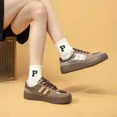 拉夏贝尔 合成革 百搭舒适 增高轻便 低帮 板鞋 女款