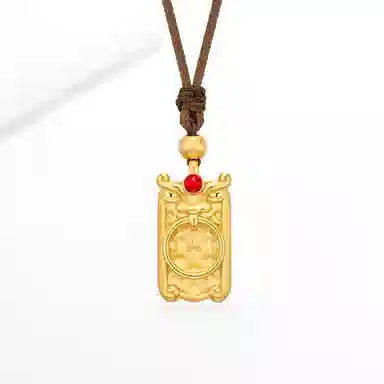 爱恋珠宝 金甲福牌 大气福牌 足金 黄金项链 女款