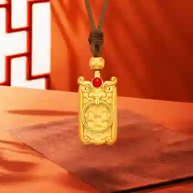 爱恋珠宝 金甲福牌 大气福牌 足金 黄金项链 女款