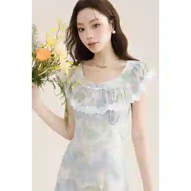 如续 韩系荷叶边褶皱修身短袖连衣裙 女款