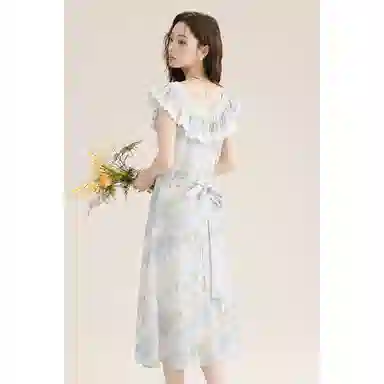 如续 韩系荷叶边褶皱修身短袖连衣裙 女款