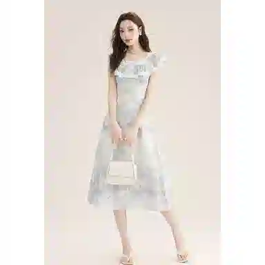 如续 韩系荷叶边褶皱修身短袖连衣裙 女款