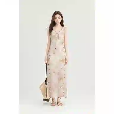 如续 法式复古蝴蝶印花无袖连衣裙 女款