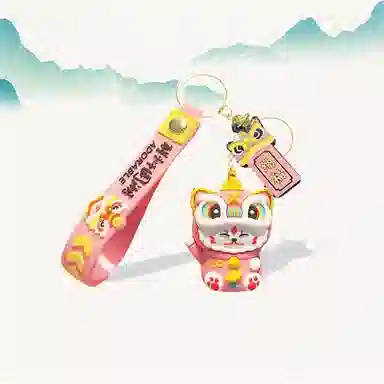 卡莱茵 顺风顺水顺财神 国潮醒狮招财猫 卡通公仔 可爱小众#好运 硅胶 挂件 男女同款情侣款