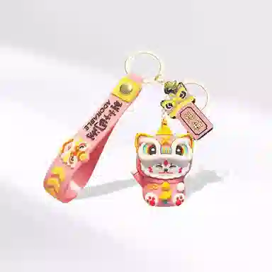 卡莱茵 顺风顺水顺财神 国潮醒狮招财猫 卡通公仔 可爱小众#好运 硅胶 挂件 男女同款情侣款