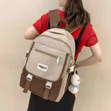 蔻蒂熊 女日系校园简约百搭高中学生初中生上课书包大容量男潮 尼龙布 双肩包 常规 黑色/白黄色/咖色/蓝色/白卡其色
