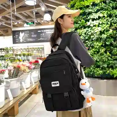 蔻蒂熊 女日系校园简约百搭高中学生初中生上课书包大容量男潮 尼龙布 双肩包 常规 黑色/白黄色/咖色/蓝色/白卡其色