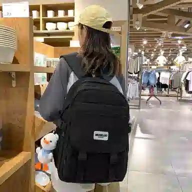 蔻蒂熊 女日系校园简约百搭高中学生初中生上课书包大容量男潮 尼龙布 双肩包 常规 黑色/白黄色/咖色/蓝色/白卡其色