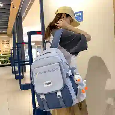 蔻蒂熊 女日系校园简约百搭高中学生初中生上课书包大容量男潮 尼龙布 双肩包 常规 黑色/白黄色/咖色/蓝色/白卡其色