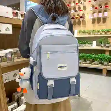 蔻蒂熊 女日系校园简约百搭高中学生初中生上课书包大容量男潮 尼龙布 双肩包 常规 黑色/白黄色/咖色/蓝色/白卡其色