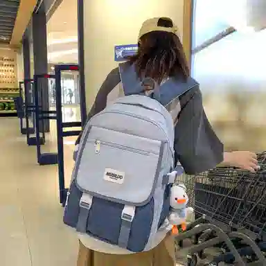 蔻蒂熊 女日系校园简约百搭高中学生初中生上课书包大容量男潮 尼龙布 双肩包 常规 黑色/白黄色/咖色/蓝色/白卡其色