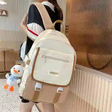 蔻蒂熊 女日系校园简约百搭高中学生初中生上课书包大容量男潮 尼龙布 双肩包 常规 黑色/白黄色/咖色/蓝色/白卡其色