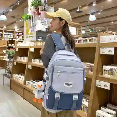 蔻蒂熊 女日系校园简约百搭高中学生初中生上课书包大容量男潮 尼龙布 双肩包 常规 黑色/白黄色/咖色/蓝色/白卡其色