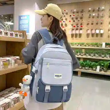 蔻蒂熊 女日系校园简约百搭高中学生初中生上课书包大容量男潮 尼龙布 双肩包 常规 黑色/白黄色/咖色/蓝色/白卡其色