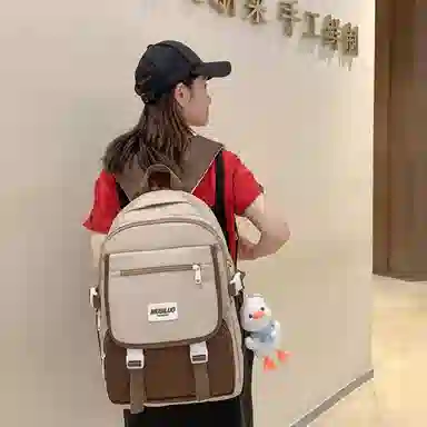 蔻蒂熊 女日系校园简约百搭高中学生初中生上课书包大容量男潮 尼龙布 双肩包 常规 黑色/白黄色/咖色/蓝色/白卡其色