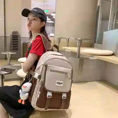 蔻蒂熊 女日系校园简约百搭高中学生初中生上课书包大容量男潮 尼龙布 双肩包 常规 黑色/白黄色/咖色/蓝色/白卡其色