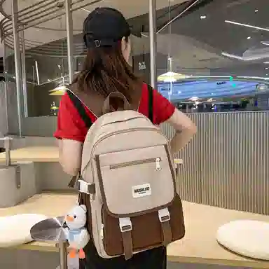 蔻蒂熊 女日系校园简约百搭高中学生初中生上课书包大容量男潮 尼龙布 双肩包 常规 黑色/白黄色/咖色/蓝色/白卡其色