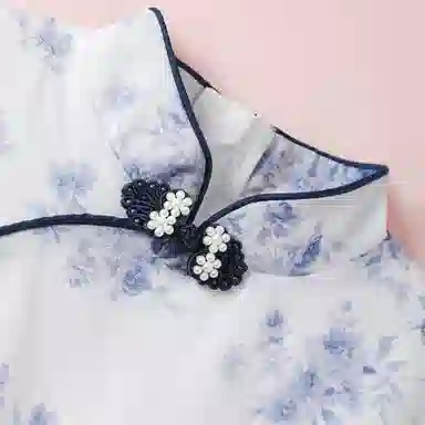 十月妈咪 中式国风短袖中长款网纱旗袍连衣裙汉服 夏 儿童款