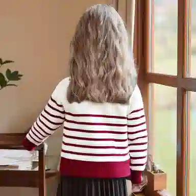 十月妈咪毛衣 线衫条纹翻领 儿童款